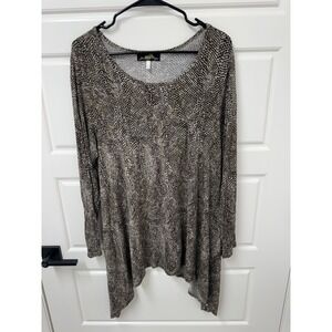 Joan Boyce Womens Large Snakeskin Blouse Sharkbite Hem Stretch Pullover Top